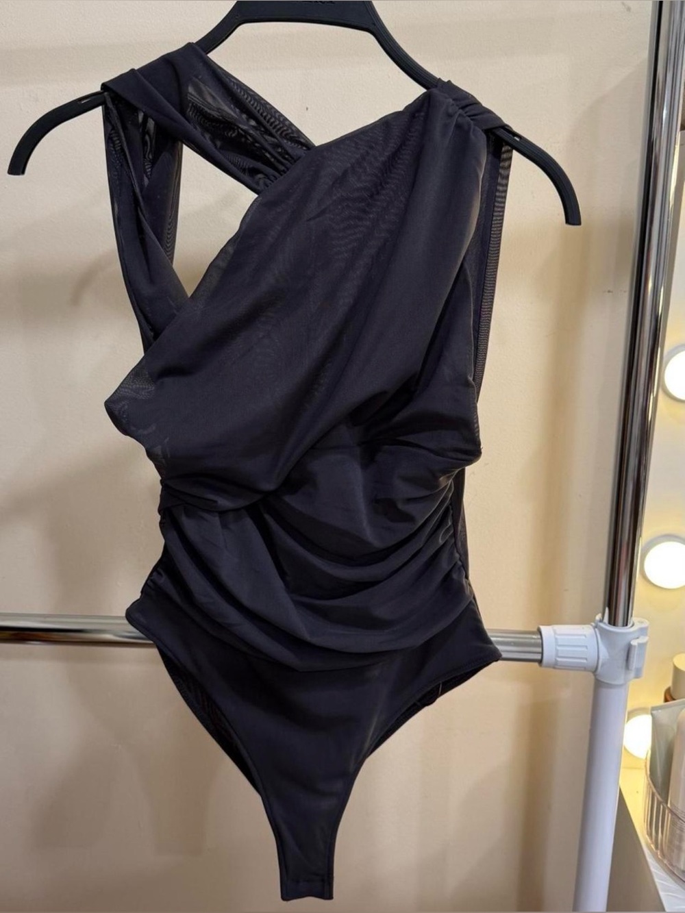 ZARA One Shoulder Draped Bodysuit Charcoal Gray Size S NWT